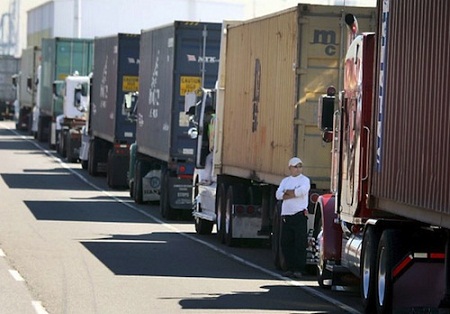 Truck drivers waiting